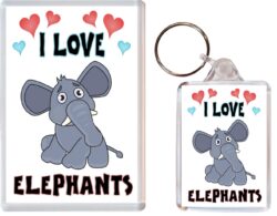 I Love Elephant / Elephants - 1 x Jumbo Fridge Magnet & 1 x Double Sided Large Keyring - Gift Souvenir Present