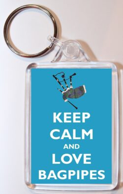 Keep Calm and Love Bagpipes - Double Sided Large Keyring Key Fob Chain Ring Gift Present Souvenir