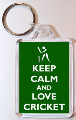 Keep Calm and Love Cricket - Double Sided Large Keyring Key Fob Chain Ring Gift Present Souvenir