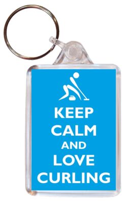 Keep Calm and Love Curling - Double Sided Large Keyring Key Fob Chain Ring Gift Present Souvenir