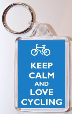 Keep Calm and Love Cycling - Double Sided Large Keyring Key Fob Chain Ring Gift Present Souvenir