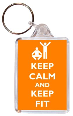 Keep Calm and Keep Fit - Double Sided Large Keyring Key Fob Chain Ring Gift Present Souvenir
