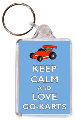 Keep Calm and Love Go-Karts - Double Sided Large Keyring Key Fob Chain Ring Gift Present Souvenir