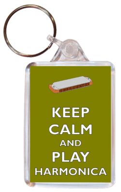 Keep Calm and Play Harmonica - Double Sided Large Keyring Key Fob Chain Ring Gift Present Souvenir