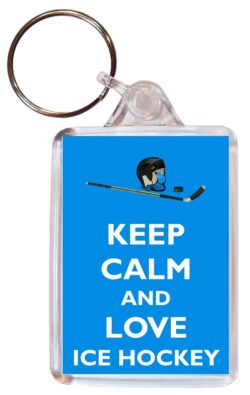 Keep Calm and Love Ice Hockey - Double Sided Large Keyring Key Fob Chain Ring Gift Present Souvenir