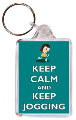 Keep Calm and Keep Jogging - Double Sided Large Keyring Key Fob Chain Ring Gift Present Souvenir