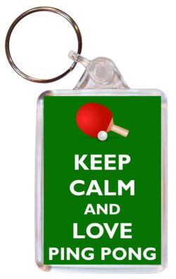 Keep Calm and Love Ping Pong - Double Sided Large Keyring Key Fob Chain Ring Gift Present Souvenir