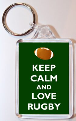 Keep Calm and Love Rugby - Double Sided Large Keyring Key Fob Chain Ring Gift Present Souvenir