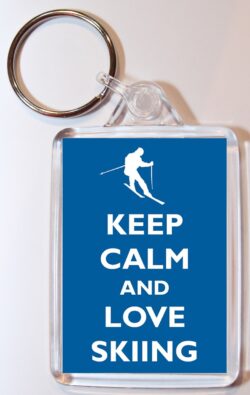 Keep Calm and Love Skiing - Double Sided Large Keyring Key Fob Chain Ring Gift Present Souvenir