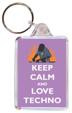 Keep Calm and Love Techno - Double Sided Large Keyring Key Fob Chain Ring Gift Present Souvenir