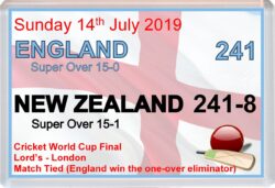 England v New Zealand World Cup Cricket Final Scoreboard - Jumbo Fridge Magnet Souvenir Gift Present