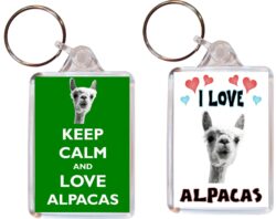Keep Calm & I Love Alpacas - (TWO PACK) Double Sided Large Keyring Key Fob Chain Ring Name Tag Gift Present Souvenir
