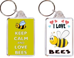 Keep Calm & I Love Bees - (TWO PACK) Double Sided Large Keyring Key Fob Chain Ring Name Tag Gift Present Souvenir