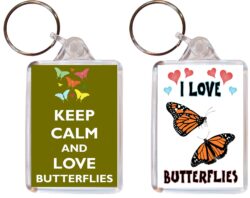 Keep Calm & I Love Butterflies - (TWO PACK) Double Sided Large Keyring Key Fob Chain Ring Name Tag Gift Present Souvenir