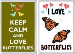 Keep Calm & I Love Butterflies (2 PACK) - Jumbo Fridge Magnet Souvenir Gift Present