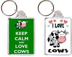 Keep Calm & I Love Cows - (TWO PACK) Double Sided Large Keyring Key Fob Chain Ring Name Tag Gift Present Souvenir