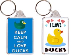 Keep Calm & I Love Ducks - (TWO PACK) Double Sided Large Keyring Key Fob Chain Ring Name Tag Gift Present Souvenir