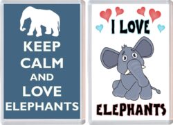 Keep Calm & I Love Elephants (2 PACK) - Jumbo Fridge Magnet Souvenir Gift Present