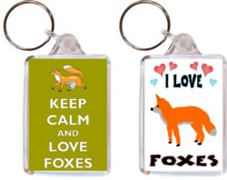 Keep Calm & I Love Foxes - (TWO PACK) Double Sided Large Keyring Key Fob Chain Ring Name Tag Gift Present Souvenir