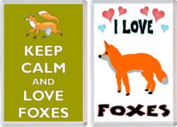 Keep Calm & I Love Foxes (2 PACK) - Jumbo Fridge Magnet Souvenir Gift Present