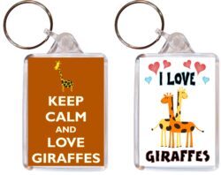 Keep Calm & I Love Giraffes - (TWO PACK) Double Sided Large Keyring Key Fob Chain Ring Name Tag Gift Present Souvenir