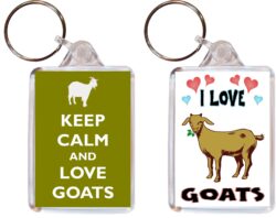 Keep Calm & I Love Goats - (TWO PACK) Double Sided Large Keyring Key Fob Chain Ring Name Tag Gift Present Souvenir