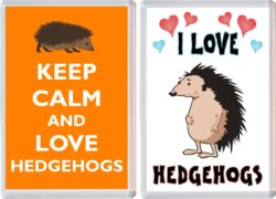 Keep Calm & I Love Hedgehogs (2 PACK) - Jumbo Fridge Magnet Souvenir Gift Present