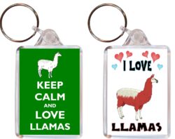 Keep Calm & I Love Llamas - (TWO PACK) Double Sided Large Keyring Key Fob Chain Ring Name Tag Gift Present Souvenir