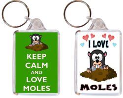Keep Calm & I Love Moles - (TWO PACK) Double Sided Large Keyring Key Fob Chain Ring Name Tag Gift Present Souvenir