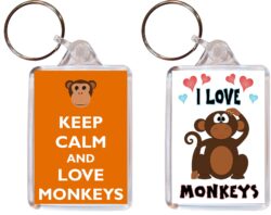 Keep Calm & I Love Monkeys - (TWO PACK) Double Sided Large Keyring Key Fob Chain Ring Name Tag Gift Present Souvenir