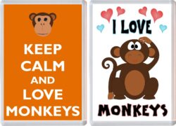 Keep Calm & I Love Monkeys (2 PACK) - Jumbo Fridge Magnet Souvenir Gift Present