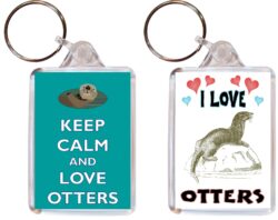 Keep Calm & I Love Otters - (TWO PACK) Double Sided Large Keyring Key Fob Chain Ring Name Tag Gift Present Souvenir