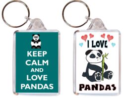Keep Calm & I Love Pandas - (TWO PACK) Double Sided Large Keyring Key Fob Chain Ring Name Tag Gift Present Souvenir