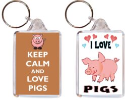 Keep Calm & I Love Pigs - (TWO PACK) Double Sided Large Keyring Key Fob Chain Ring Name Tag Gift Present Souvenir