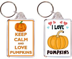 Keep Calm & I Love Pumpkins - (TWO PACK) Double Sided Large Keyring Key Fob Chain Ring Name Tag Gift Present Souvenir