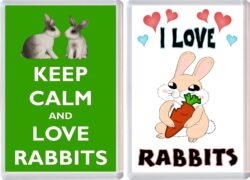 Keep Calm & I Love Rabbits (2 PACK) - Jumbo Fridge Magnet Souvenir Gift Present