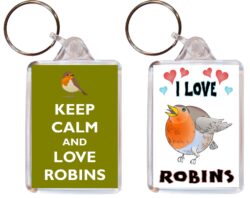 Keep Calm & I Love Robins - (TWO PACK) Double Sided Large Keyring Key Fob Chain Ring Name Tag Gift Present Souvenir