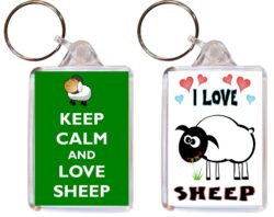 Keep Calm & I Love Sheep - (TWO PACK) Double Sided Large Keyring Key Fob Chain Ring Name Tag Gift Present Souvenir