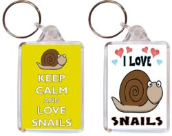 Keep Calm & I Love Snails - (TWO PACK) Double Sided Large Keyring Key Fob Chain Ring Name Tag Gift Present Souvenir