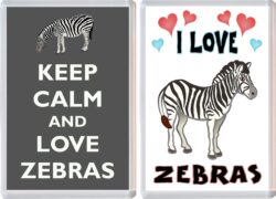 Keep Calm & I Love Zebras (2 PACK) - Jumbo Fridge Magnet Souvenir Gift Present