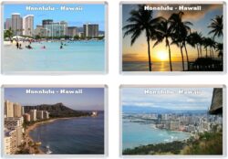 Honolulu - Hawaii - USA - 4 PACK - Jumbo Fridge Magnet Souvenir Gift Present