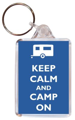 Keep Calm and Camp On – Double Sided Large Keyring Key Fob Chain Ring Gift Present