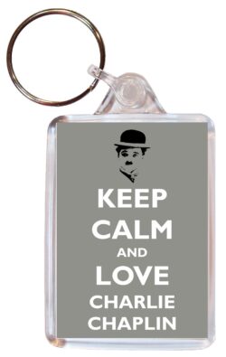 Keep Calm and Love Charlie Chaplin - Double Sided Large Keyring Key Fob Chain Ring Gift Present