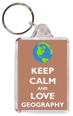 Keep Calm and Love Geography - Double Sided Large Keyring Key Fob Chain Ring Gift Present