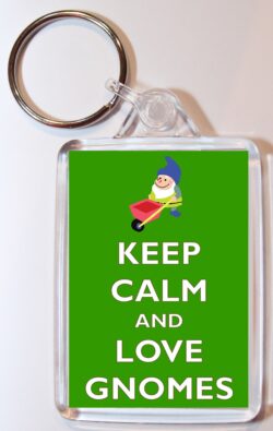 Keep Calm and Love Gnomes - Double Sided Large Keyring Key Fob Chain Ring Gift Present
