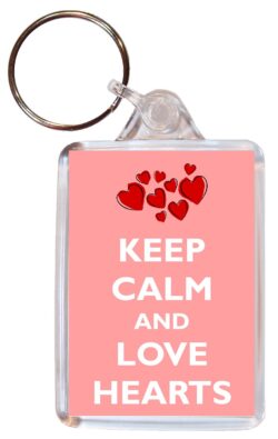 Keep Calm and Love Hearts - Double Sided Large Keyring Key Fob Chain Ring Gift Present