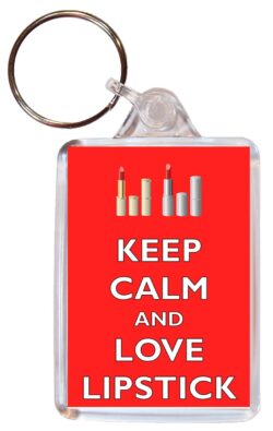 Keep Calm and Love Lipstick - Double Sided Large Keyring Key Fob Chain Ring Gift Present