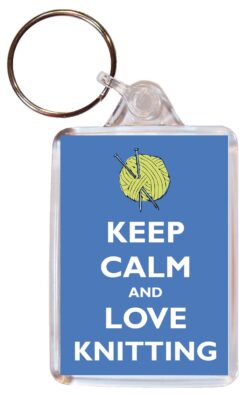 Keep Calm and Love Knitting - Double Sided Large Keyring Key Fob Chain Ring Gift Present