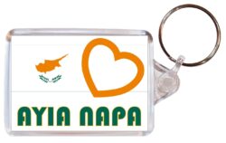 Ayia Napa - Love Cyprus/Cypriot Town & Cities Flag - Double Sided Large Keyring Key Fob Chain Ring Gift Present Souvenir