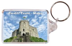 Cardiff Castle - Wales - Double Sided Large Keyring Key Fob Chain Ring Gift Present Souvenir W1
